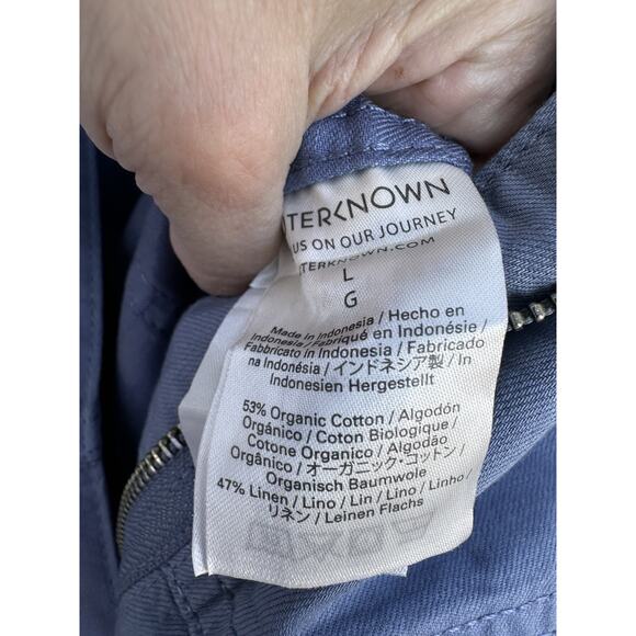 OUTERKNOWN Station Jumpsuit Womens Large Blue Long Sleeve One Piece Linen NEW - Picture 13 of 16